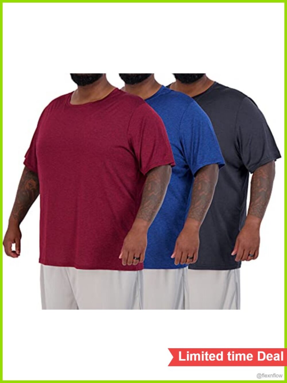 3 Pack Men's Big and Tall Dry Fit T Shirts Workout Gym Athletic Crew Tee